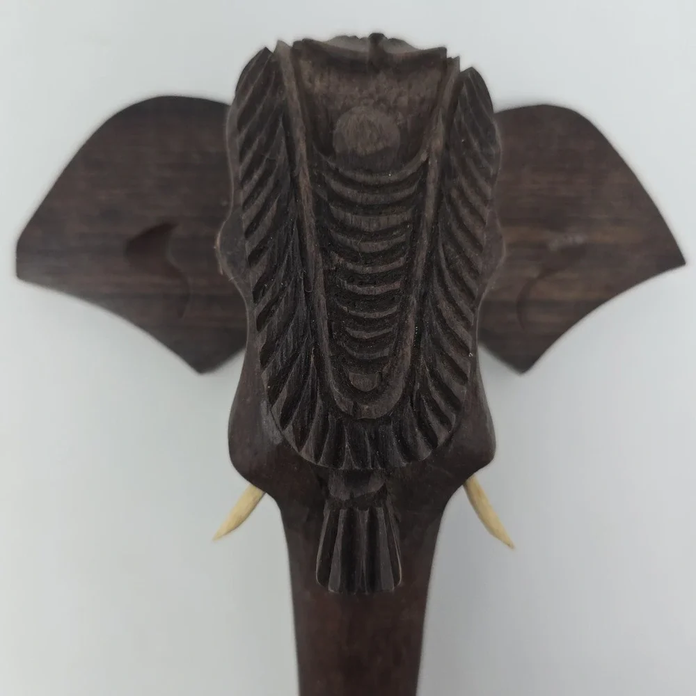 VTG Hand Carved Wood Elephant Head Wall Hanging /Hooks 6